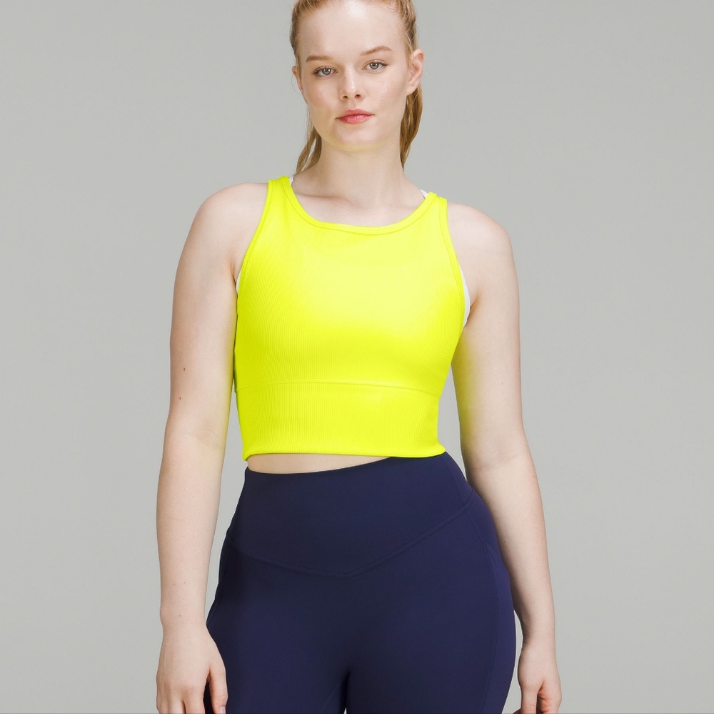 Lululemon lemon yellow power pivot rib tank